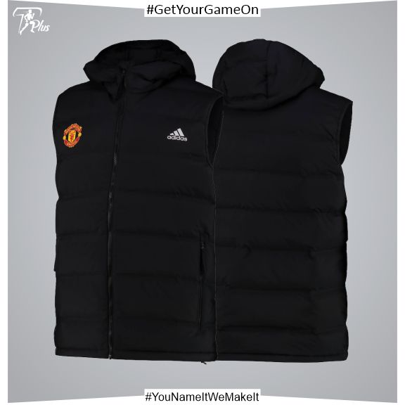 Manchester United adidas Helionic Gilet - Black - Mens - micro twill fabric with qulting